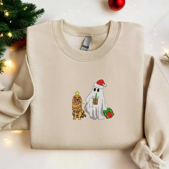 Embroidered Golden Retriever Christmas Tree Crewneck