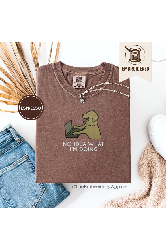 Embroidered Golden Retriever Shirt, Funny Dog Laptop Meme Tee, Retriever Humor Shirt, Cute Dog Pun Gift, Work From Home Tee