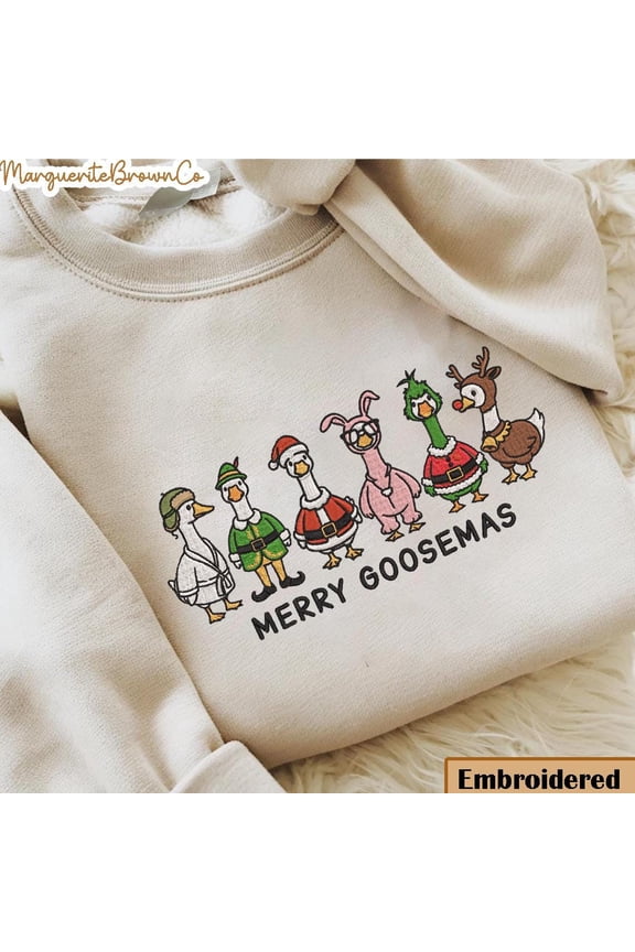 Embroidered Goose Christmas Friends Movie Characters Sweatshirt, Friends Movie Christmas, Merry Goosemas, Christmas Sweater, Friends Fan