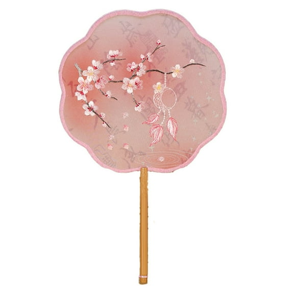 Embroidered Group Fan Ancient Style Fan Summer Long Handled Tassel Dance Hanfu Fan Cheongsam Round Fan