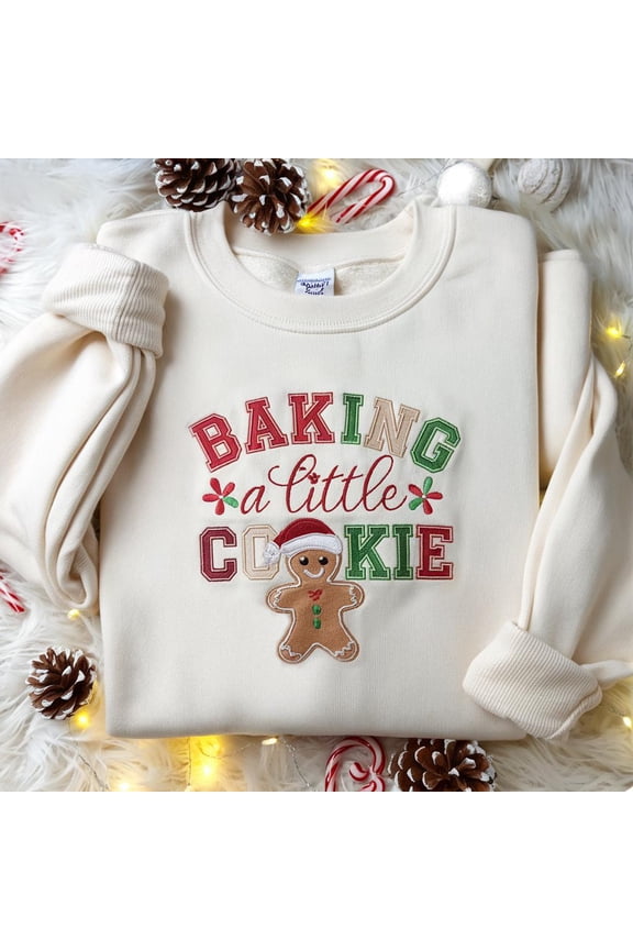 Embroidered Growing A Little Cookie Sweatshirt, Maternity Christmas, Christmas Pregnancy Announcement Shirt, Funny Baby Reveal, New Mom Gift