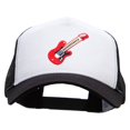thumbnail image 1 of Embroidered Guitar Patched 5 Panel High Profile Poly Cotton Twill Mesh Trucker Cap - White Black OSFM, 1 of 5