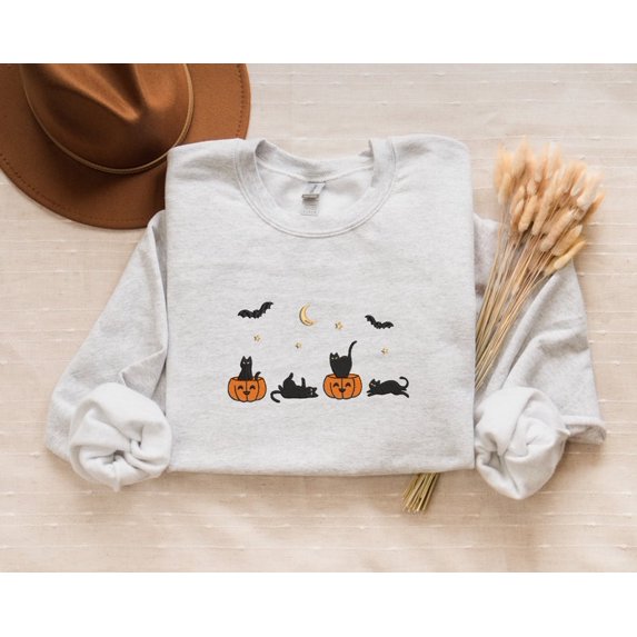 Embroidered Halloween Cats Sweatshirt