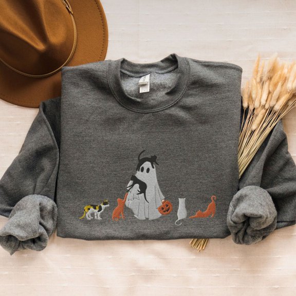 Embroidered Halloween Cats Sweatshirt