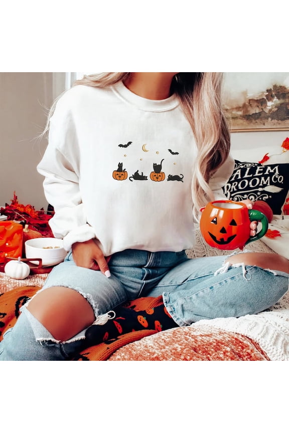 Embroidered Halloween Cats Sweatshirt