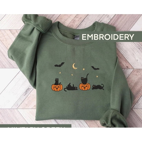 Embroidered Halloween Cats Sweatshirt