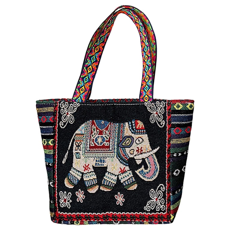 バッグ ORIMI ELEPHANT MOTIF BAG Embroidered Handmade Women Shoulder Bag, Travel Purse, Black White