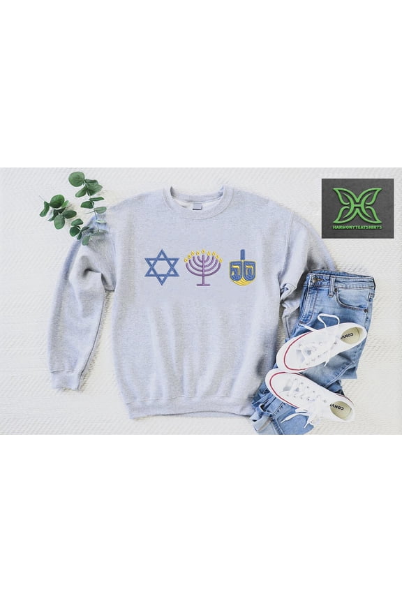 Embroidered Hanukkah Sweatshirt, Jewish Holiday Embroidery Crewneck,Happy Menorah Hanukkah Gift, Chanukah Celebration, Jewish Christmas Gift