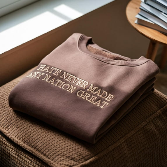 Embroidered Hate Never Made Any Nation Great Unisex Quote Sweatshirt: Anti Racism Political Sweater, Black Pride Black History Month BLM Tee