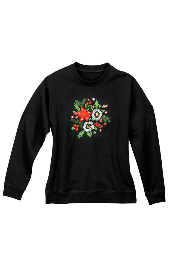 Embroidered Holiday Bouquet Sweatshirt by Sawyer Creek, Medium