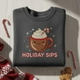 thumbnail image 1 of Embroidered Holiday Sips Sweatshirt, Cute Kawaii Hot Cocoa Mug Peppermint Candy Crewneck, Christmas Drinking Embroidered Shirt Gift, 1 of 4