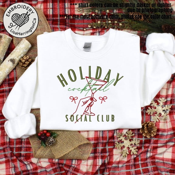 Embroidered Holiday Spirit Cocktail Club Shirt, Cocktail Club Christmas Shirt, Christmas Wine Shirt, Christmas Drinks Shirt, Christmas Party