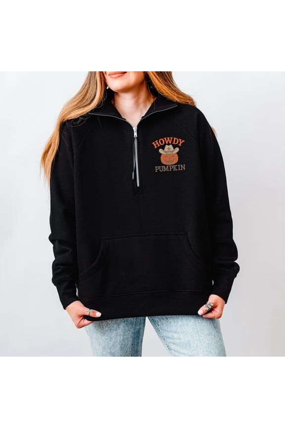 Embroidered Howdy Pumpkin - Women's Quarter Zip Fleece