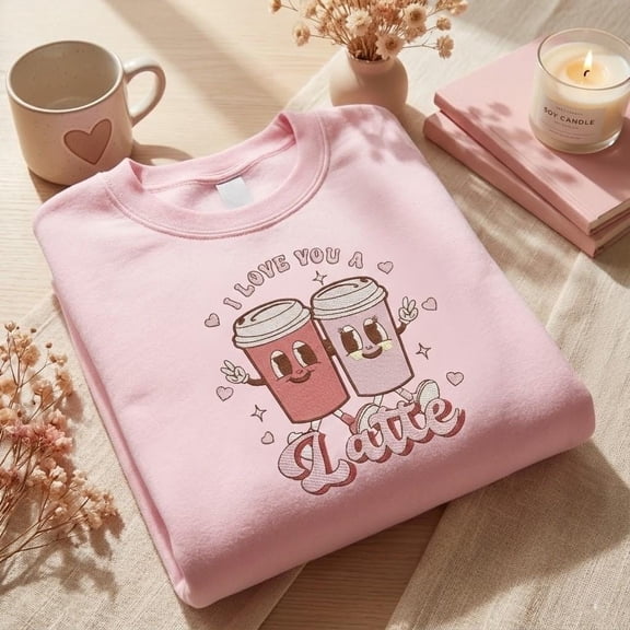Embroidered I Love You A Latte Sweatshirt, Coffee Crewneck, Valentine's Day Gift For Her, Cute Retro Coffee Lover Shirt