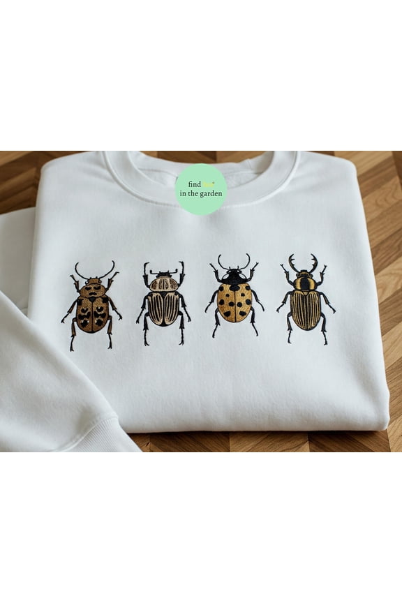 Embroidered Insect Sweatshirt, Beetle Sweater Embroidery, Whimsigoth Clothes, Dark Academia Clothing, Goblincore Shirt, Moon Phase for Mom