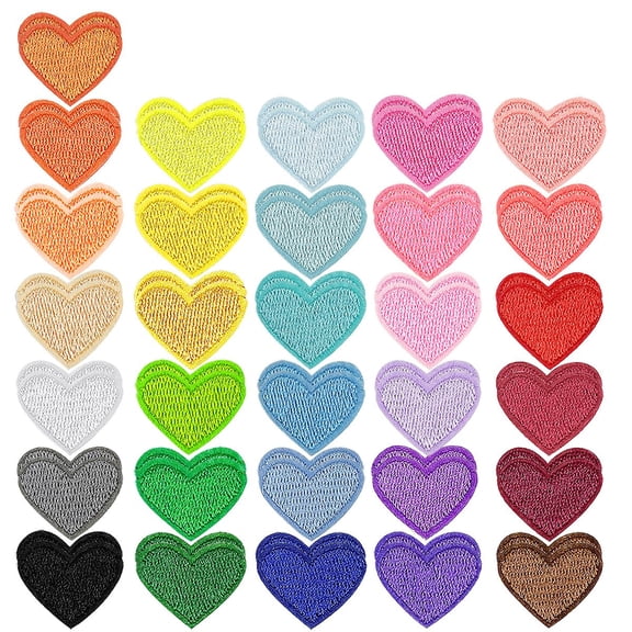 Embroidered Iron On Heart Patches for Clothes Hats Jeans, DIY Sew On Applique Decoration, 62 Pcs Multicolor Fabric Repair Patches, Vibrant Colors
