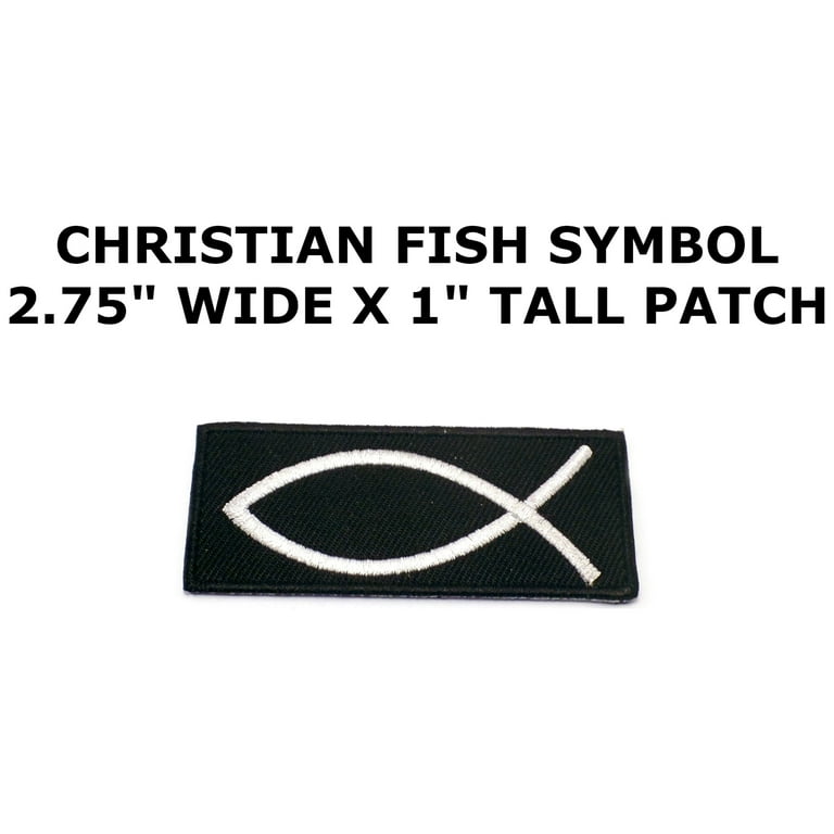Embroidered Iron On Patch - Black & White Christian Symbol Jesus Fish Patch  