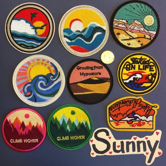 Embroidered Iron On Sew On Cloth Patch Craft Diy Badge Fabric Round Mountain