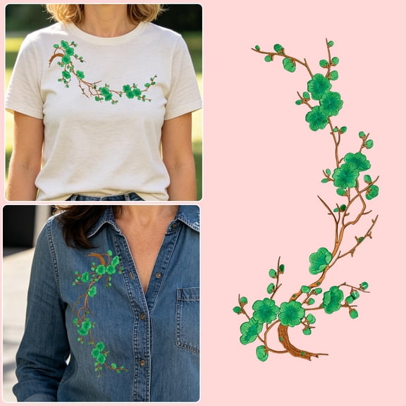 Embroidered Iron On Patches, Vintage Floral Applique with Detailed Stitching, Decorative Fabric Embellishments for Jackets, Dresses, Handbags and Clothing Accessories