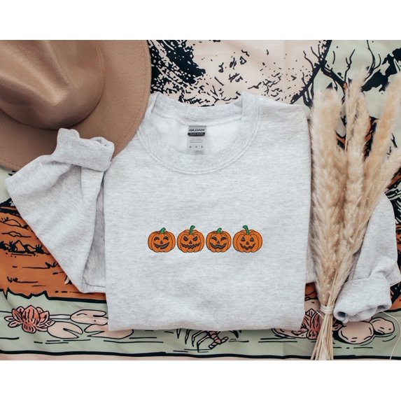 Embroidered Jack-o-Lantern Pumpkin Sweatshirt