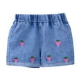 thumbnail image 1 of Embroidered Jeans Shorts Toddler Girls Folded Hem Cute Strawberry Denim Shorts Elastic Waistband Summer Pants Blue,6-7 Years, 1 of 6