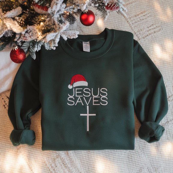 Embroidered Jesus Saves Shirt: Minimalist Christian Apparel Jesus Saves Sweatshirt Christmas Gift Jesus