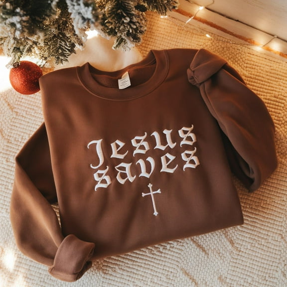 Embroidered Jesus Saves Shirt: Minimalist Christian Apparel Jesus Saves Sweatshirt Christmas Gift Jesus