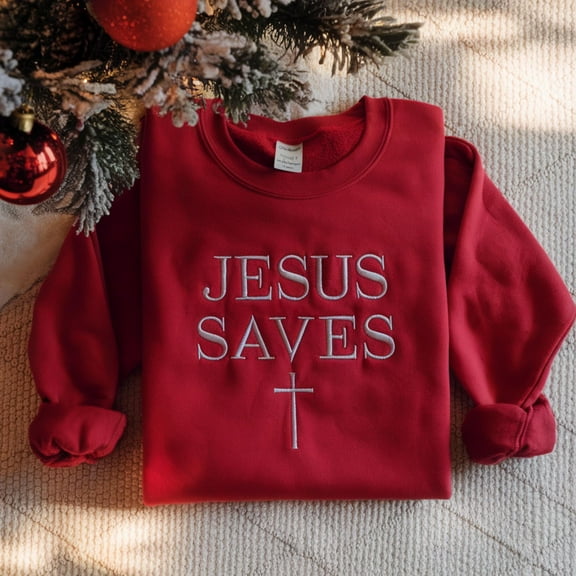 Embroidered Jesus Saves Shirt: Minimalist Christian Apparel Jesus Saves Sweatshirt Christmas Gift Jesus