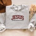 thumbnail image 1 of Embroidered Jesus Varsity Crewneck: Christian Faith Sweatshirt, 1 of 5