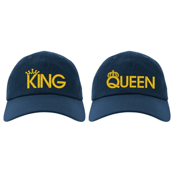 Embroidered KING and QUEEN Couple Matching 2 in one order Logo, Adjustable Baseball Cap-EM-0040-Navy