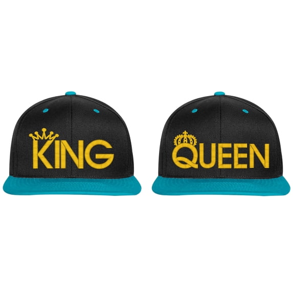 Embroidered KING and QUEEN Couple Matching 2 in one order Logo-EM-0040-Black-Teal