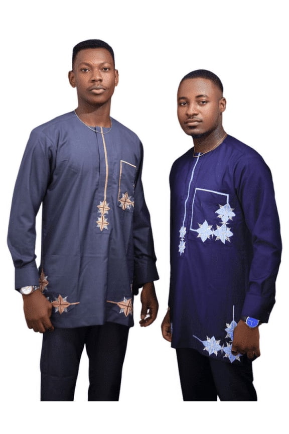 Embroidered Kaftan Outfits Embroidery Shirt Pants Set Party Wedding African Men Clothing