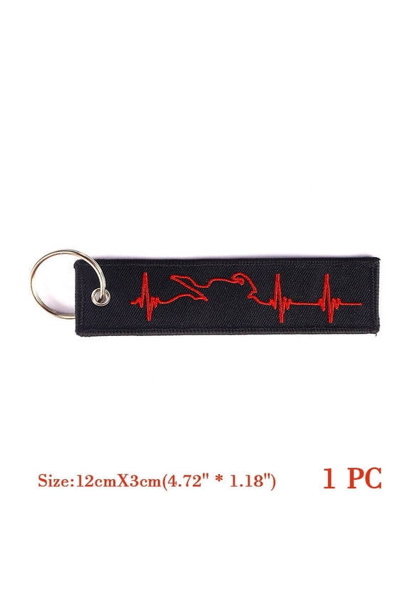 Embroidered Keychain Racing Design American Style Polyester 12 x 3 CM with Black Background Red Case