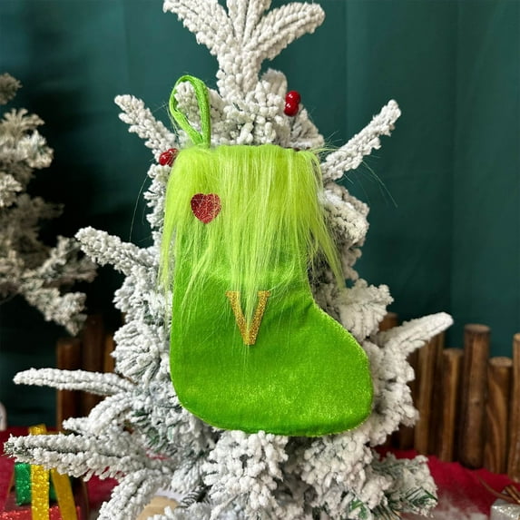 Embroidered Knit Christmas Stocking Gift Bag - Fireplace Hanging Decor Child Candy Pouch Spacious Holiday Sock Santa Gift Sack(V)