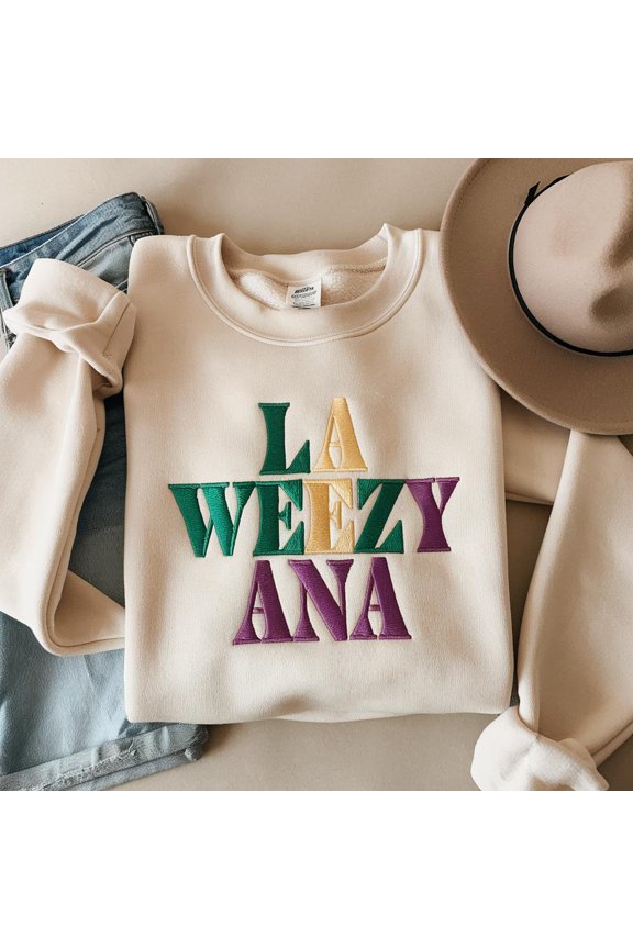 Embroidered La Weezy Ana Sweatshirt | Louisiana Mardi Gras