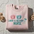 thumbnail image 1 of Embroidered Labor and Delivery Nurse Sweatshirt, Cute L&D Footprints Crewneck, Medical Graduation Hoodie Gift, 1 of 4