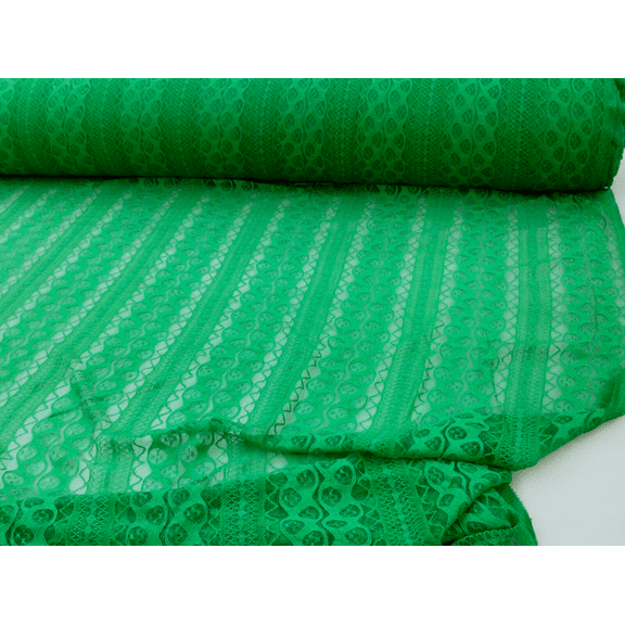 Embroidered Lace Apparel Fabric Sheer Kelly Green Striped Abstract TT211