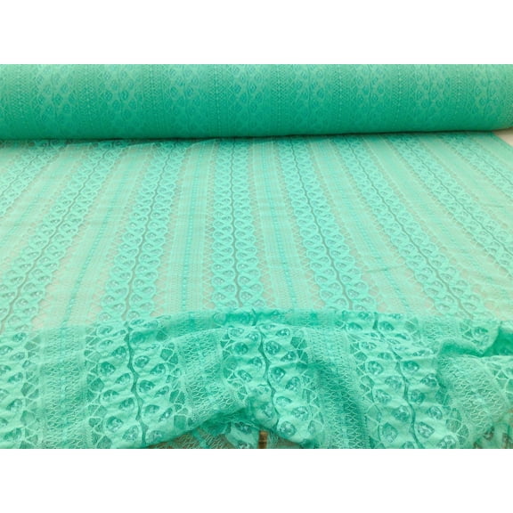 Embroidered Lace Apparel Fabric Sheer Light Turquoise Striped Abstract YY514