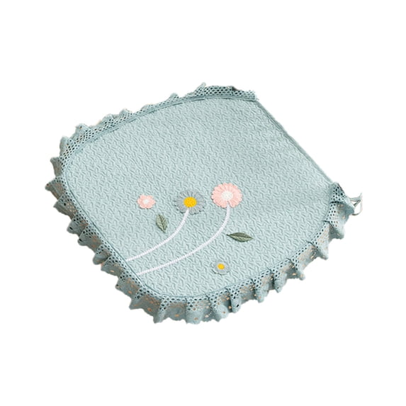 Embroidered Lace Edge Dining Chair Seat Cushion Light Cyan Breathable Polyester Anti- Tie-on Kitchen Chair Pad