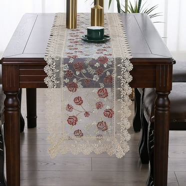 Embroidered Lace Table Runner, Doilies for Furniture, Tea Coffee Dining Table Runner Doilies Wedding Party Table Decoration