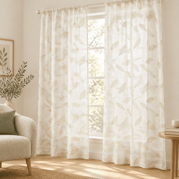 Embroidered Leaf Sheer Curta 38" Wx90 Lx2