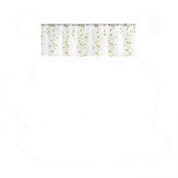 Embroidered Leaf Window Valance 52x16 Inch Single Panel, Full Embroidery Sheer Curtain Top Rod Pocket