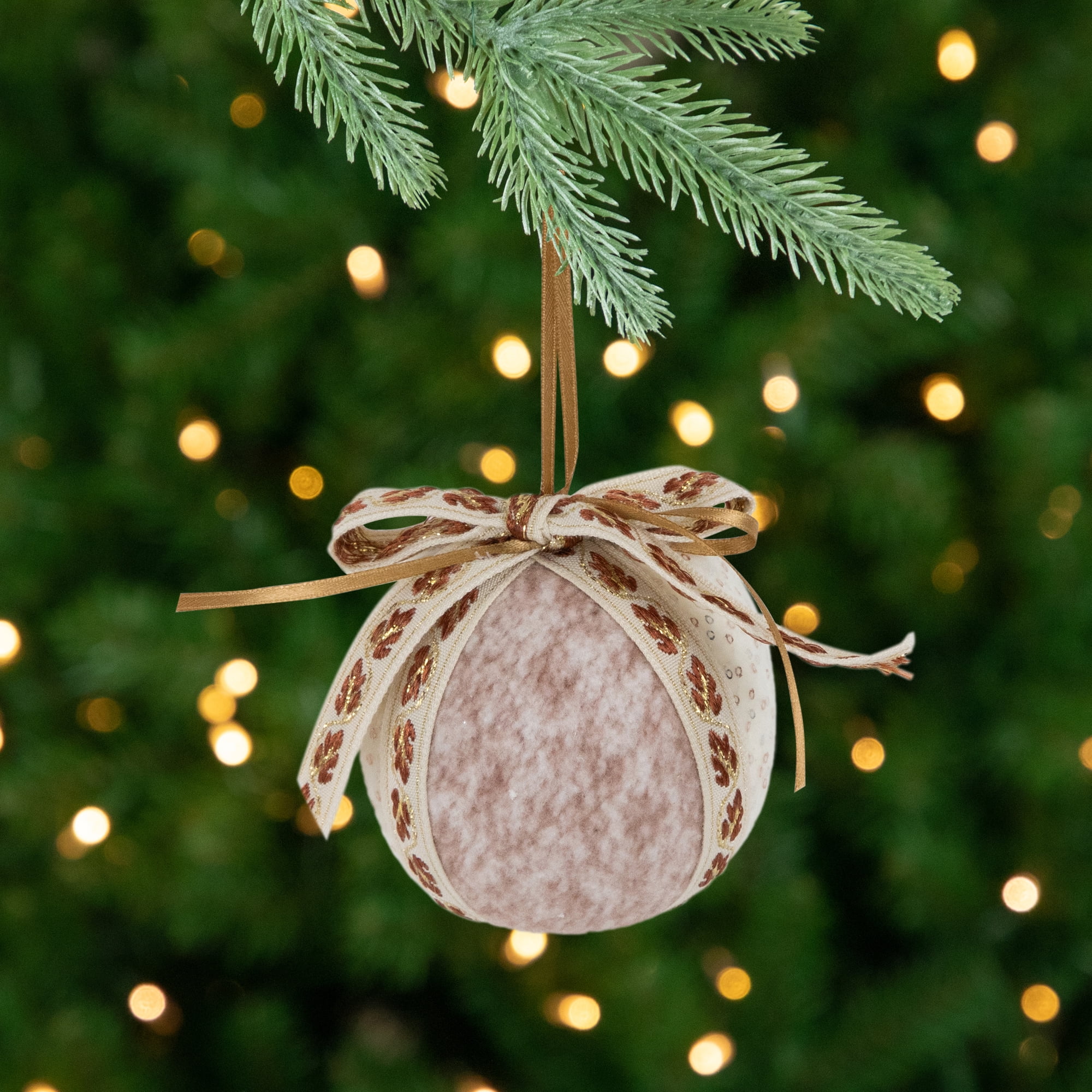 Northlight Embroidered Leaves Fuzzy Christmas Ball Ornaments - 3" - Mauve - Set of 6