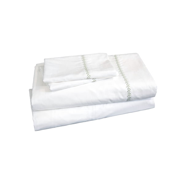 Pyxie Home Cottage 4-Piece Green Leaf Embroidery Sheet Sets, Full - Embroidered
