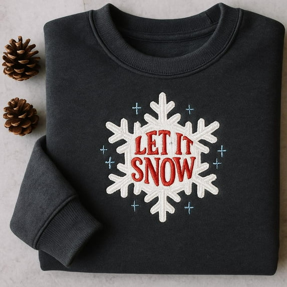 Embroidered Let It Snow Sweatshirt, Vintage Style Snowflake Tee, Winter Holiday Apparel, Cozy Seasonal Gift, Snow Day Shirt