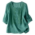 thumbnail image 1 of Embroidered Linen T Shirt Women Casual Loose Fit Plus Size Top Comfortable Breathable Summer Blouse, 1 of 1