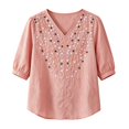 thumbnail image 1 of Embroidered Linen Tops For Women，Floral Embroidered Top Gauze Blouses For Women Womens Boho Tops Linen Tunic Tops Gauze Tunic Tops Cotton Peasant Tops Spring 2026 Gauze Tops Women's Linen Shirt, 1 of 2