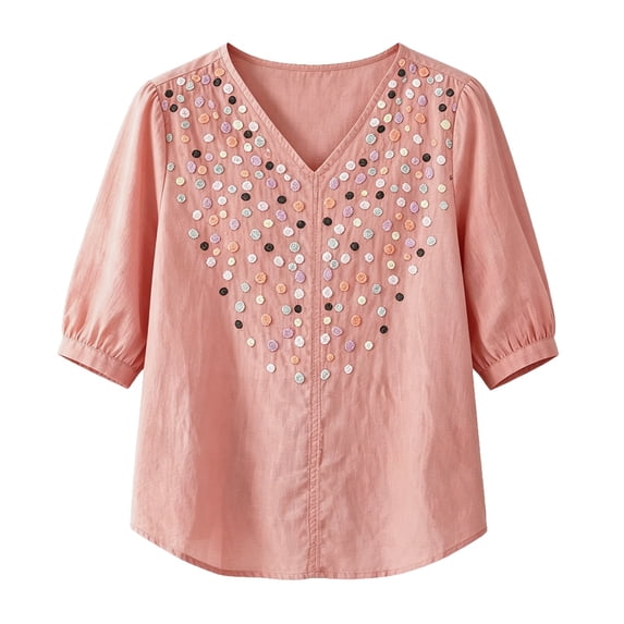 Embroidered Linen Tops For Women,Floral Embroidered Top Gauze Blouses For Women Womens Boho Tops Linen Tunic Tops Gauze Tunic Tops Cotton Peasant Tops Spring 2026 Gauze Tops Women's Linen Shirt