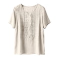 thumbnail image 1 of Embroidered Linen Tops for Women Linen Shirts Gauze Tops Boho Embroidered Tops Cotton Blouses Cotton Boho Tops Linen Tunic Tops Linen Tops for Women Embroidered Blouses Linen Boho Tops Beige L, 1 of 7