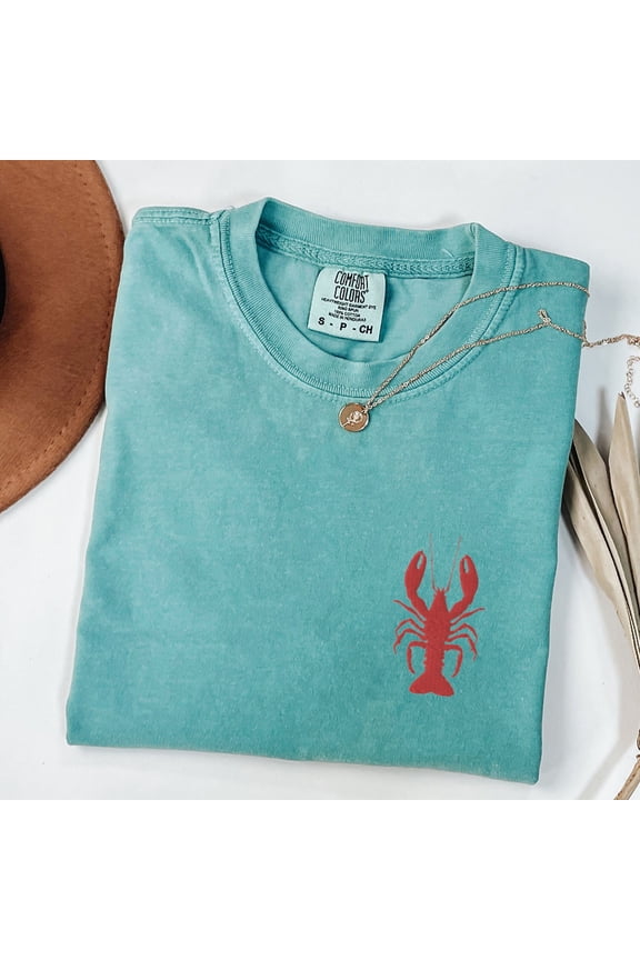 Embroidered Lobster Shirt Shellfish Tshirt Maine Lobster Lover Crewneck Summer Cape Cod Sh